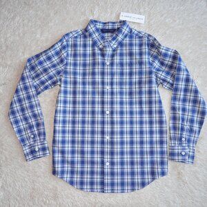 Boys Size 8 Janie and Jack Long Sleeve Blue Plaid Button Down Shirt, NWT